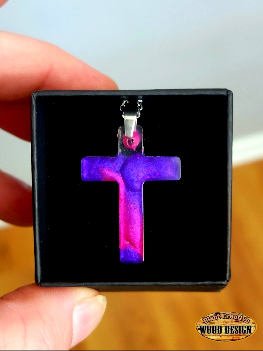 Our 1.5" tall epoxy cross with a 2mm stainless steel chain included. Every cross is unique and no two are perfectly alike. To receive the Black Friday Sale price, you can purchase the quantity you want today and then message us privately to let us know wh