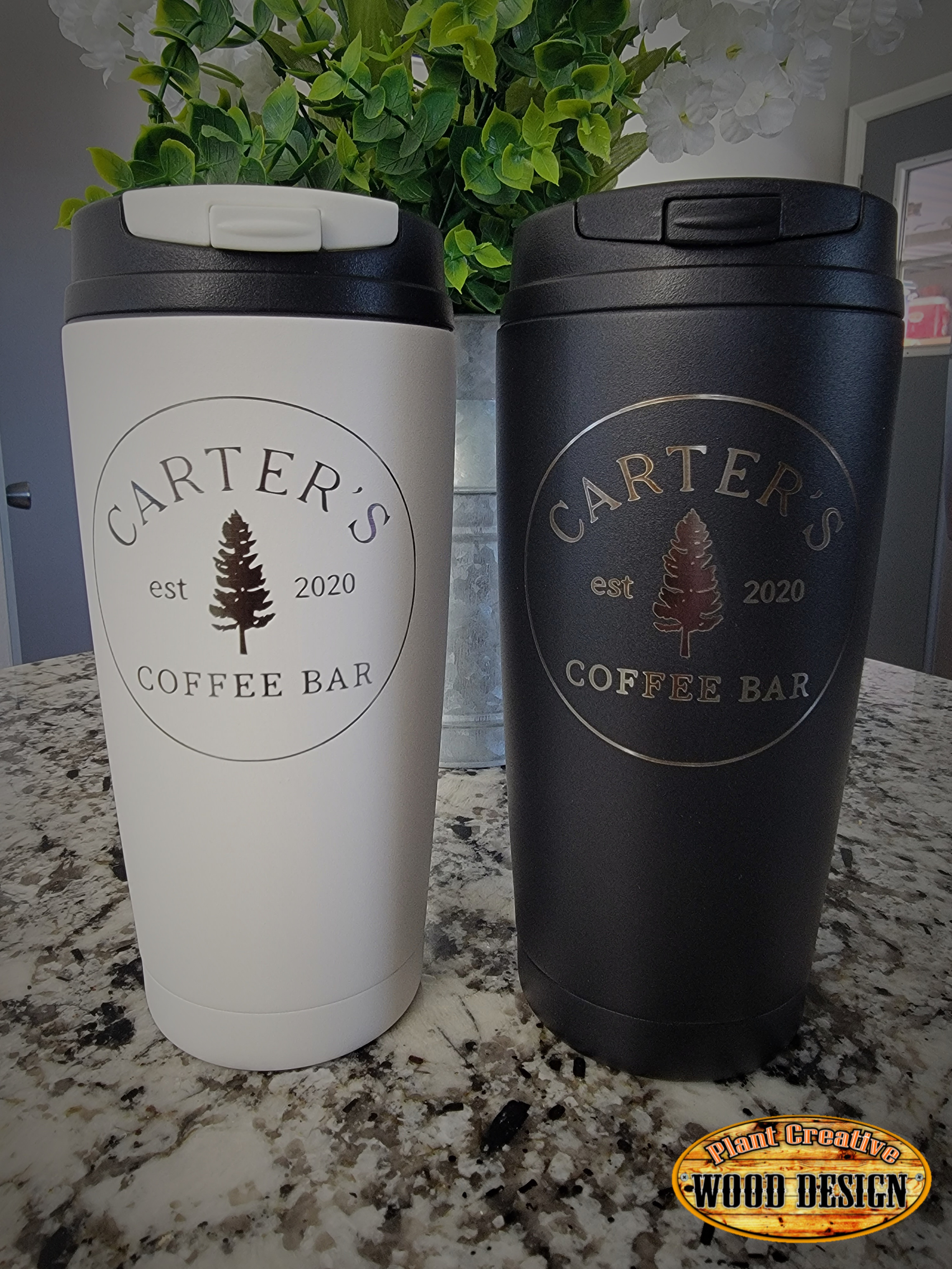 This is for black or white tumblers (see picture for design/cup type/lid/etc) engraved with logo of your choice on the front. 