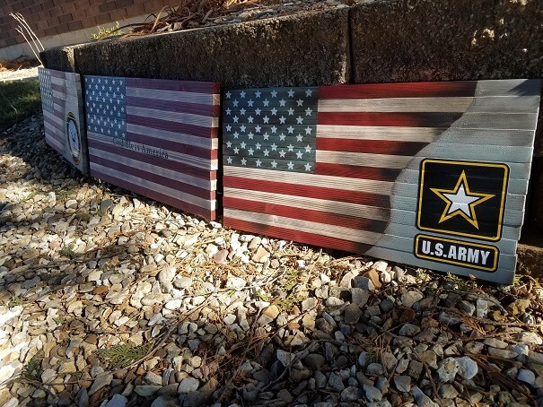 This smaller version of our distressed flag includes any branch of the military in the grey transition area. You can choose from Army, Marines, Navy, Air Force, and Space Force. We can also do most custom logos as well.  