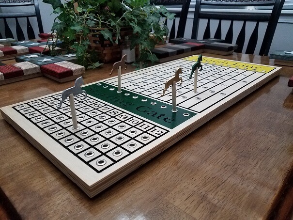 This is our large version of the popular horse racing board game. It measures 12"x26", making it one of the largest ones on the market. PEGS ARE SOLD SEPERATELY. 